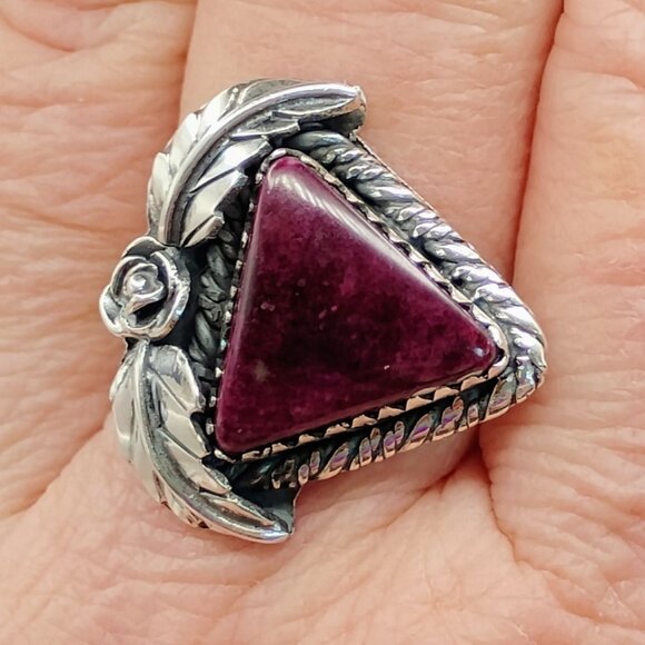 Handmade Southwest Purple Spiny Oyster Shell Sterling Silver Ring Size 10.5 - Picture 2 of 7